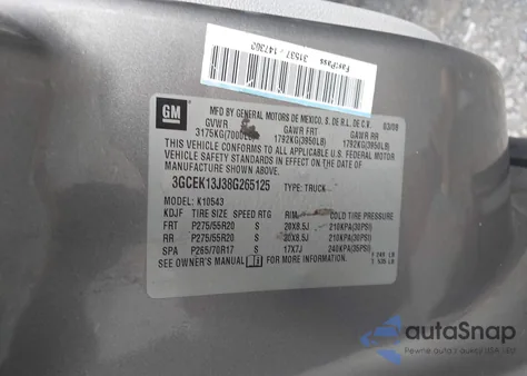 2008 Chevrolet Silverado 1500 Lt1 из США, поврежденный, VIN 3GCEK13J38G265125